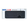 Onn Full USB Wired Keyboard with built-in shortcut keys. Black