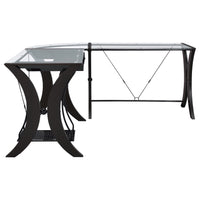 Henley Cappuccino L-Shape Computer Desk - 67" Glass Top Office Desk, Espresso Finish, Corner Workspace, Metal Frame, Keyboard Tray, Modern Design for Office