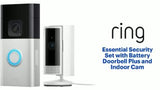 Ring - Essential Security Set with Battery Doorbell Plus and Indoor Cam - Satin Nickel and White